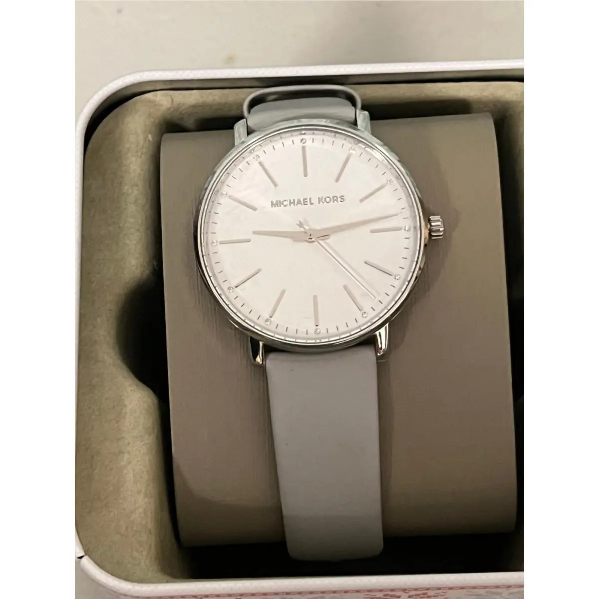 Michael Kors MK2797 Pyper White Dial Grey Leather Ladies Watch