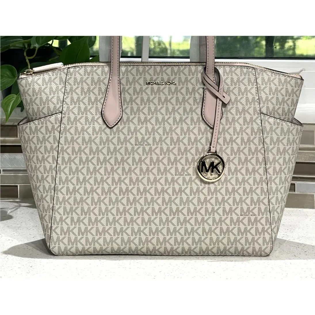 Marilyn Medium Large Zip Tote Shoulder Bag Purse Blush Pink MK Logo by Michael Kors