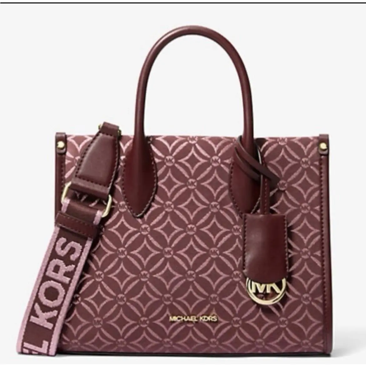 Michael Kors Mirella Small Shopper Crossbody Shoulder Bag MK Logo Oxblood Merlot