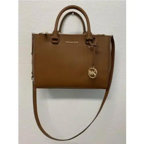 Michael Kors MK Kellen Medium Satchel Brown Leather Bags Purse Women Luggage