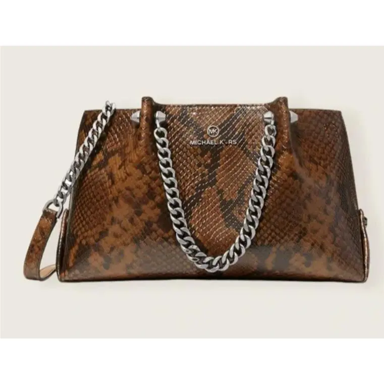 Michael Kors Zena Convertible Chain Messenger Bag Brown Snake Gunmetal