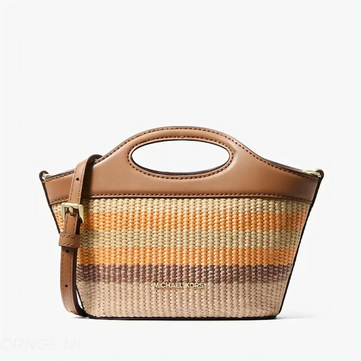 Michael Kors Tatum Small Striped Woven Crossbody Bag Tan Straw Handbag