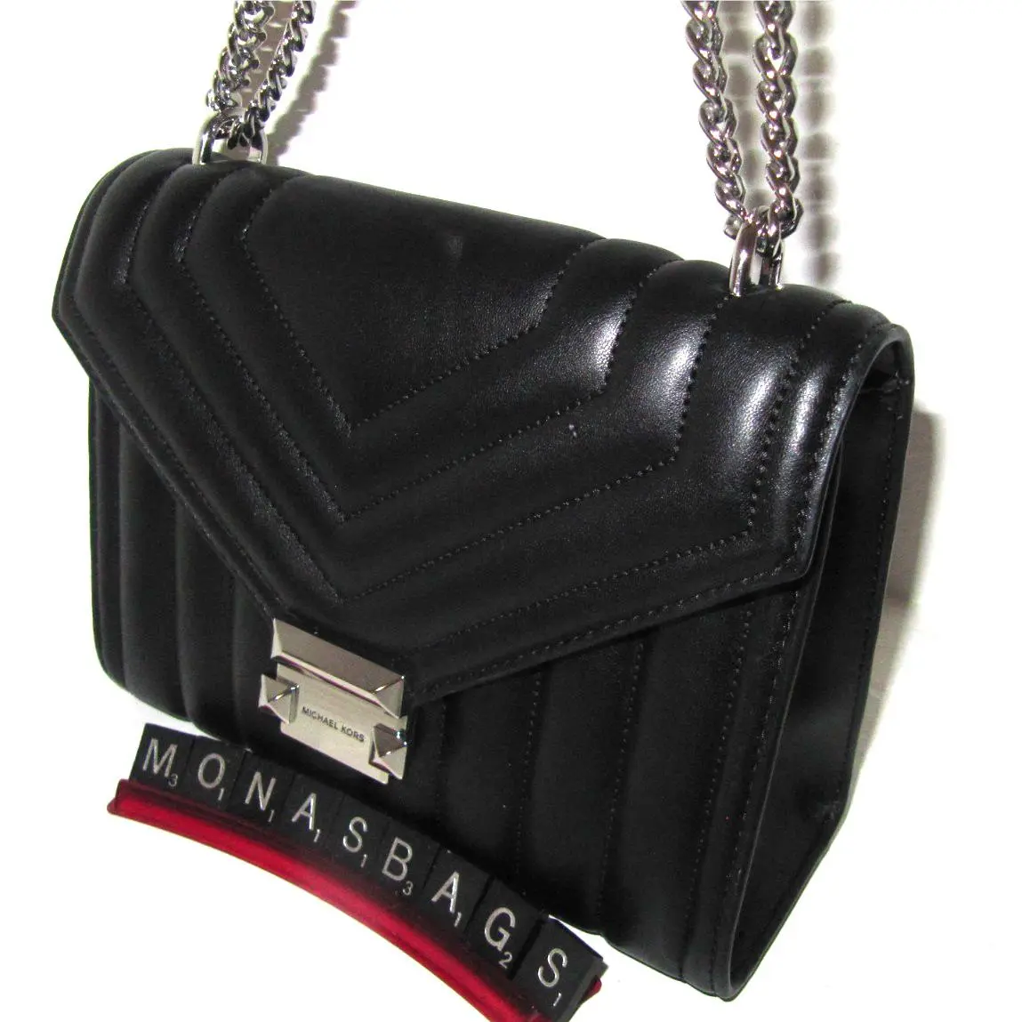 Michael Kors Whitney Medium Flap Shoulder Bag Black Quilted Leather