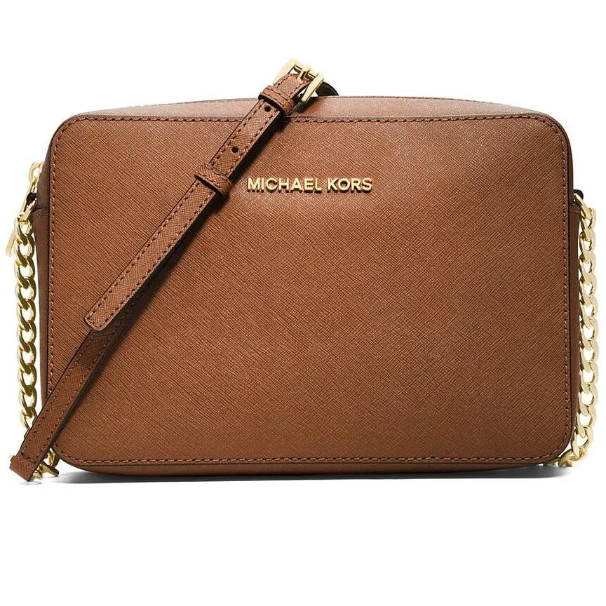 Michael Kors Jet Set Large E/w Leather Crossbody Bag Almond Brown