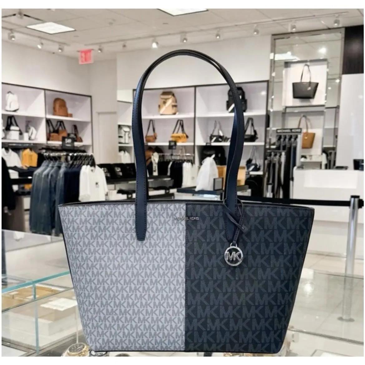 Jet Set Travel Women Medium Two-tone Logo Tote Bag Navy Multi by Michael Kors