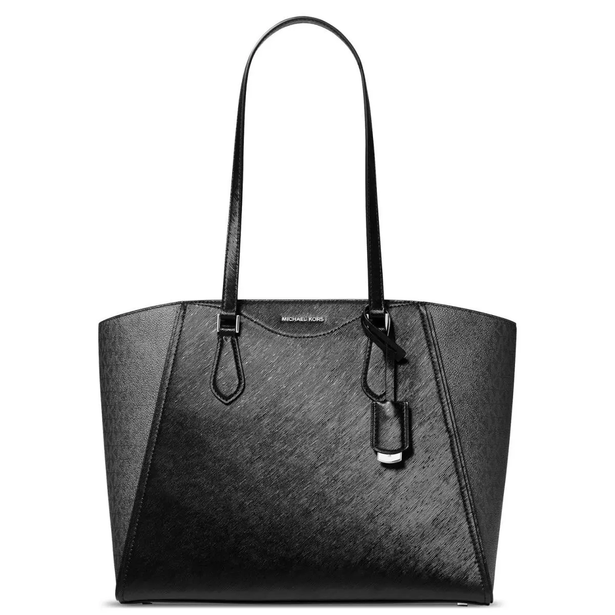 Michael Kors Taryn Large Leather Tote Bag Black Logo Brush Finish