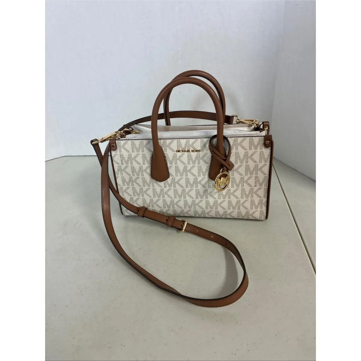Michael Kors Maple Small EW Satchel Crossbody Bag Vanilla Luggage 38S6G7MS5B