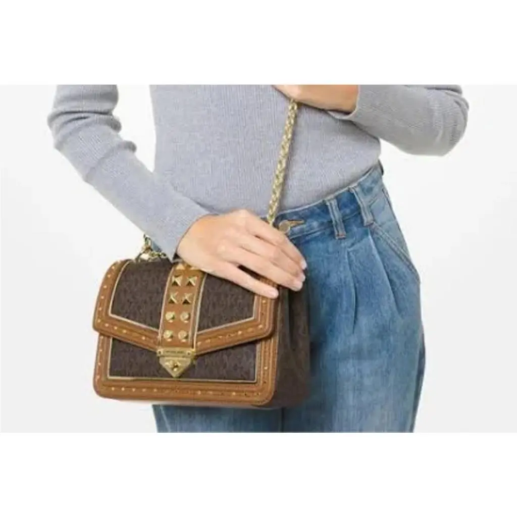 Kors Soho Studded Leather Canvas Shoulder Bag Olive Gold