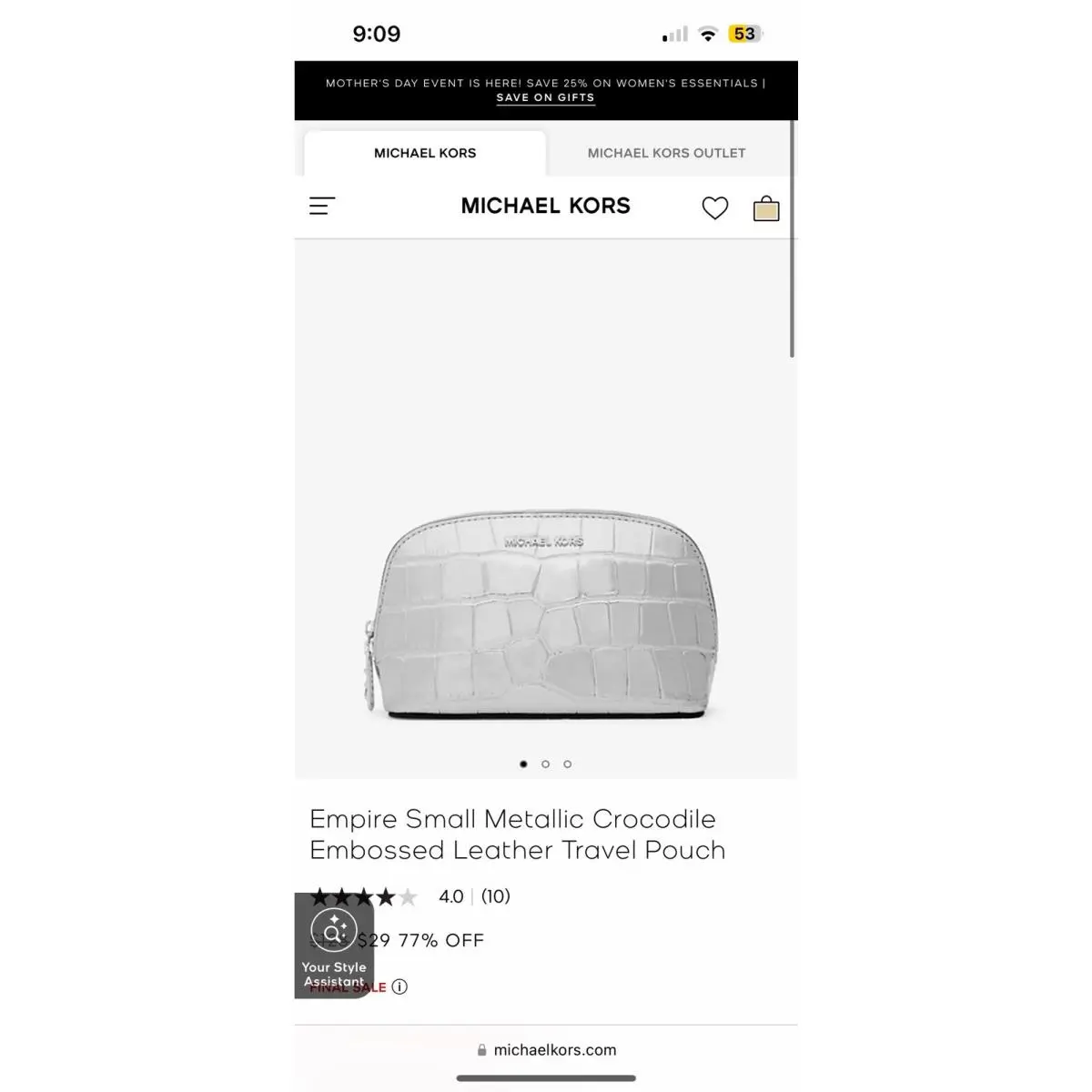 Michael Kors Empire Small Metallic Croc Embossed Leather Pouch 32F4S8ET1K