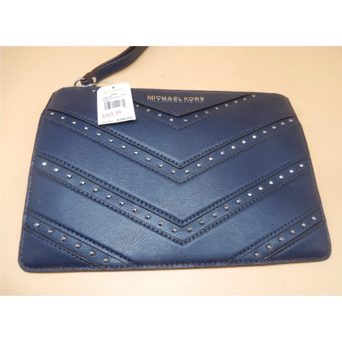 Michael Kors Navy Blue Ellis Studded Slim Clutch Wristlet