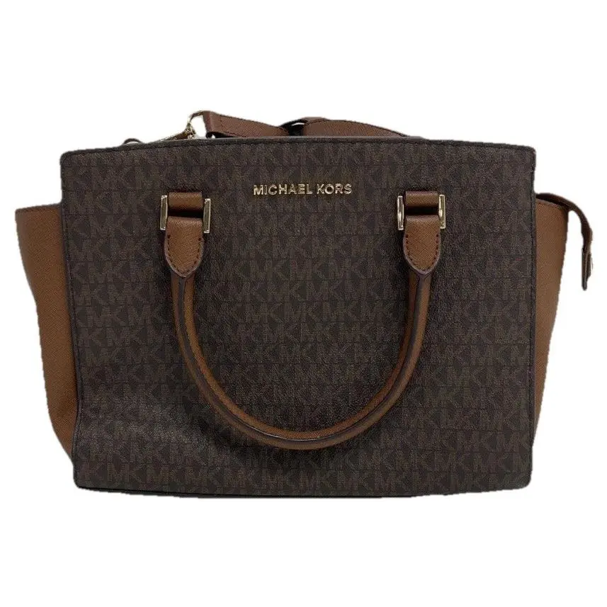 Michael Kors Selma Medium Top Zip Satchel Crossbody Brown Logo