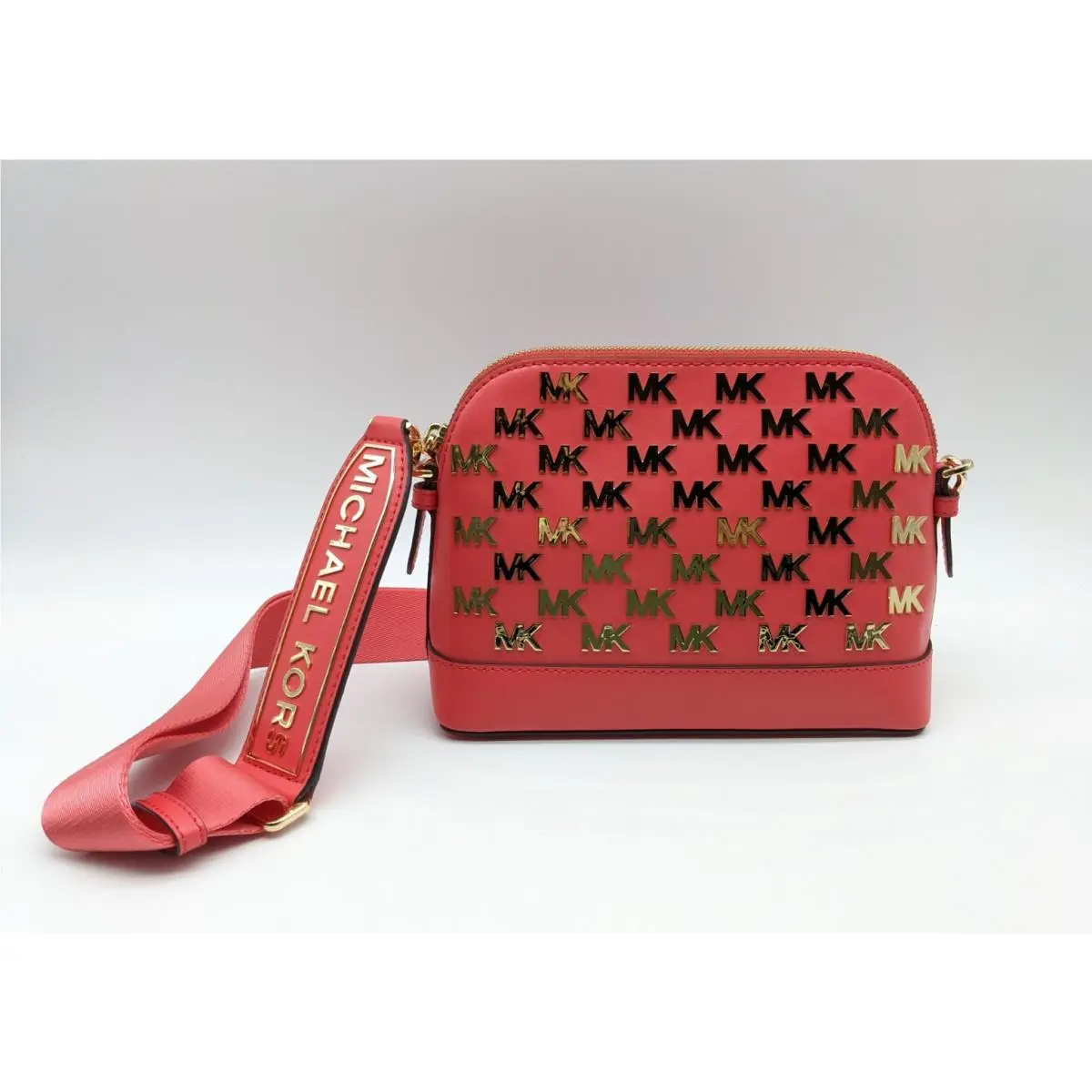 Michael Kors Jet Set Charm Logo Faux-leather Large Dome Crossbody in Pink Orange
