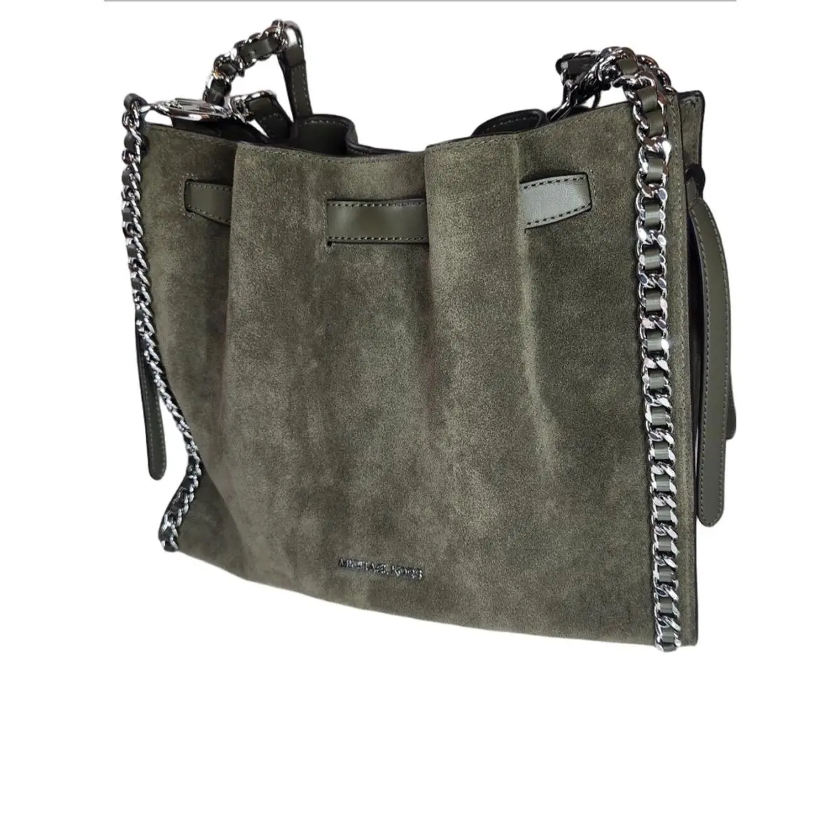 Michael Kors Mina Large Suede Chain Shoulder Bag - Olive Green