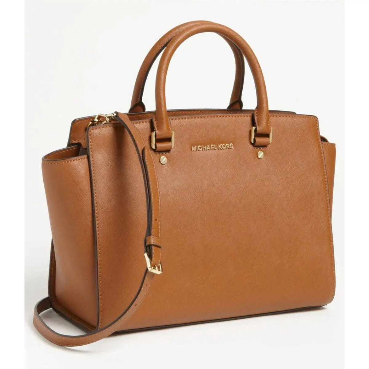 Kors Selma Large Leather Satchel Bag Luggage Brown Authentc