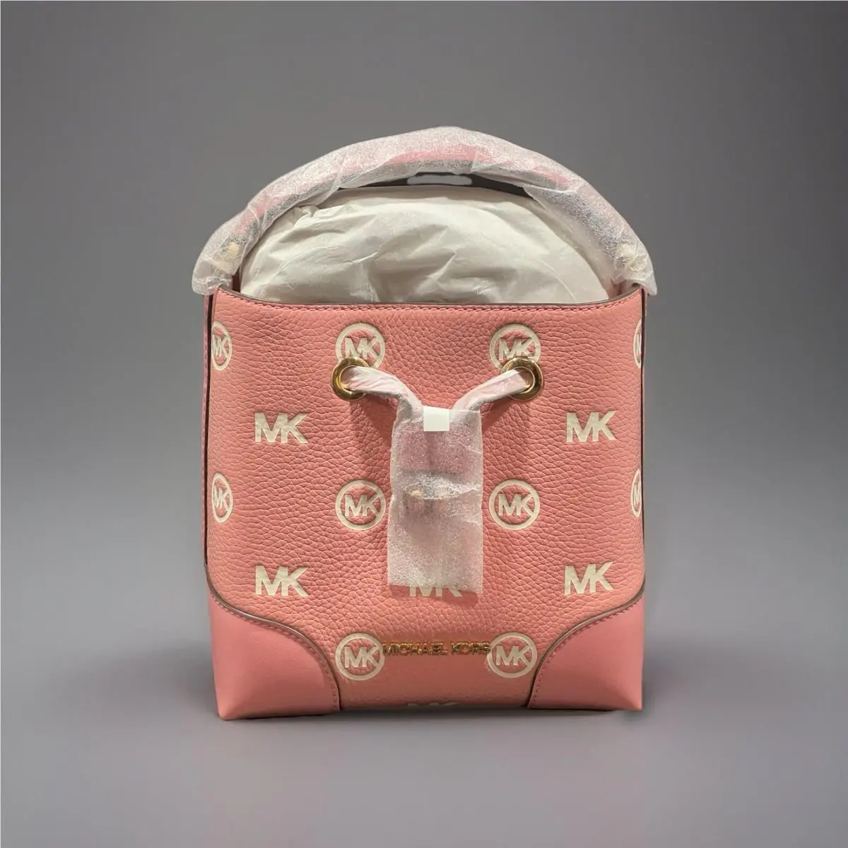 Michael Kors Mercer Small Primrose Embossed Drawstring Bucket Messenger Bag