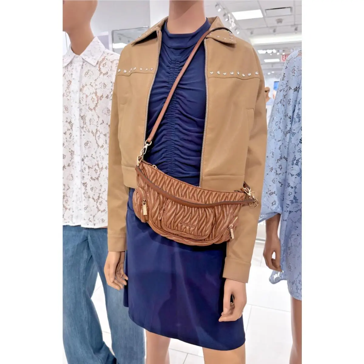 Michael Kors Merritt Convertible Shoulder Crossbody Bag Matelassé Luggage