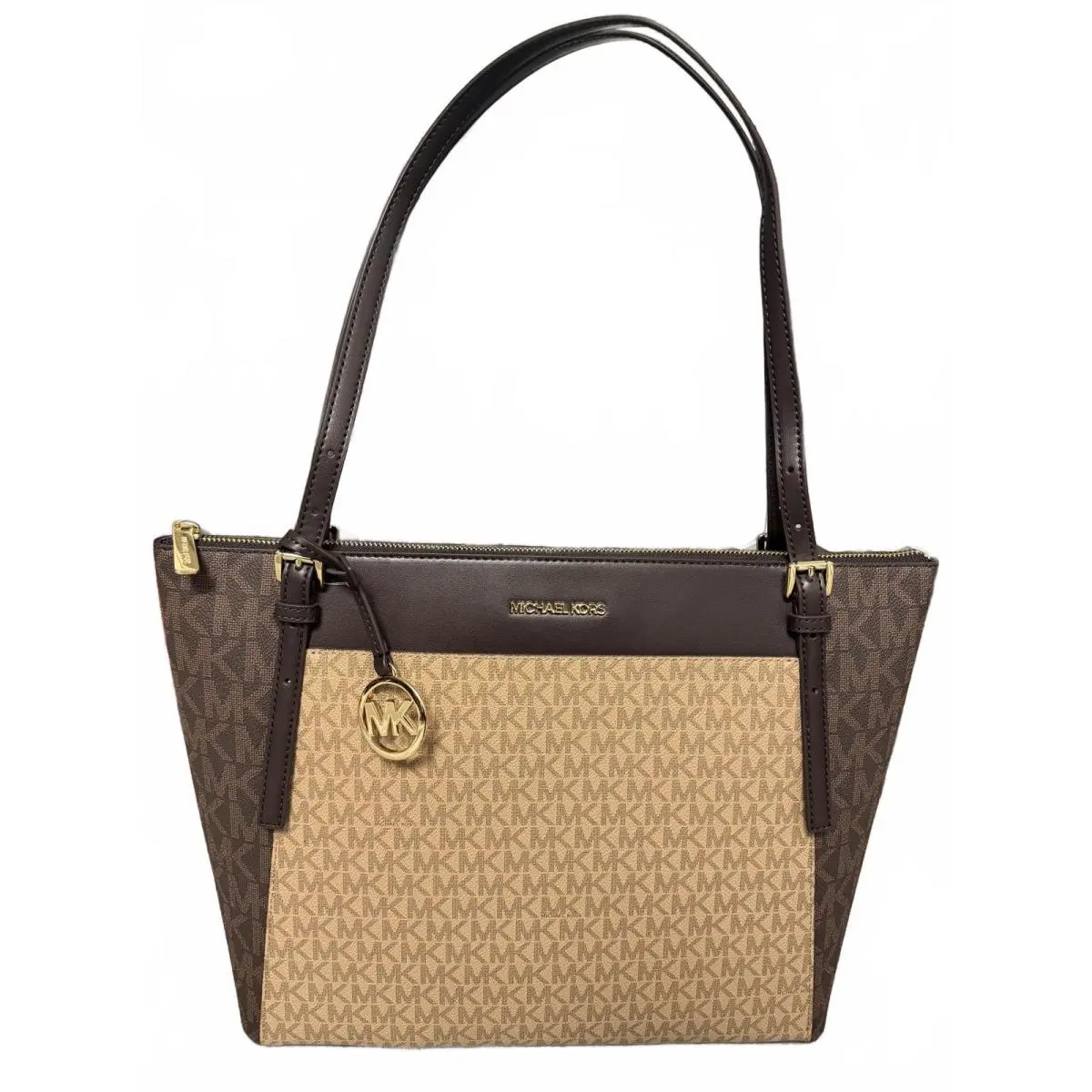 Michael Kors Signature Logo Tote Bag Brown and Beige
