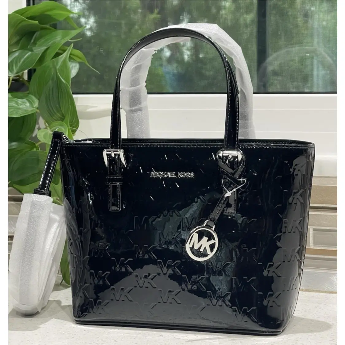 Jet Travel XS Zip Crossbody Bag Carryall Tote MK Black Metallic by Michael Kors