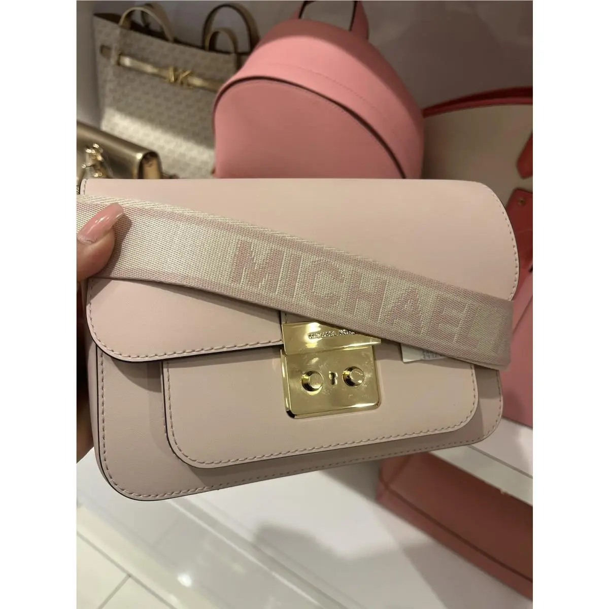Michael Kors Medium Sloan Editor Flap Messenger Crossbody Bag Handbag Purse Pink