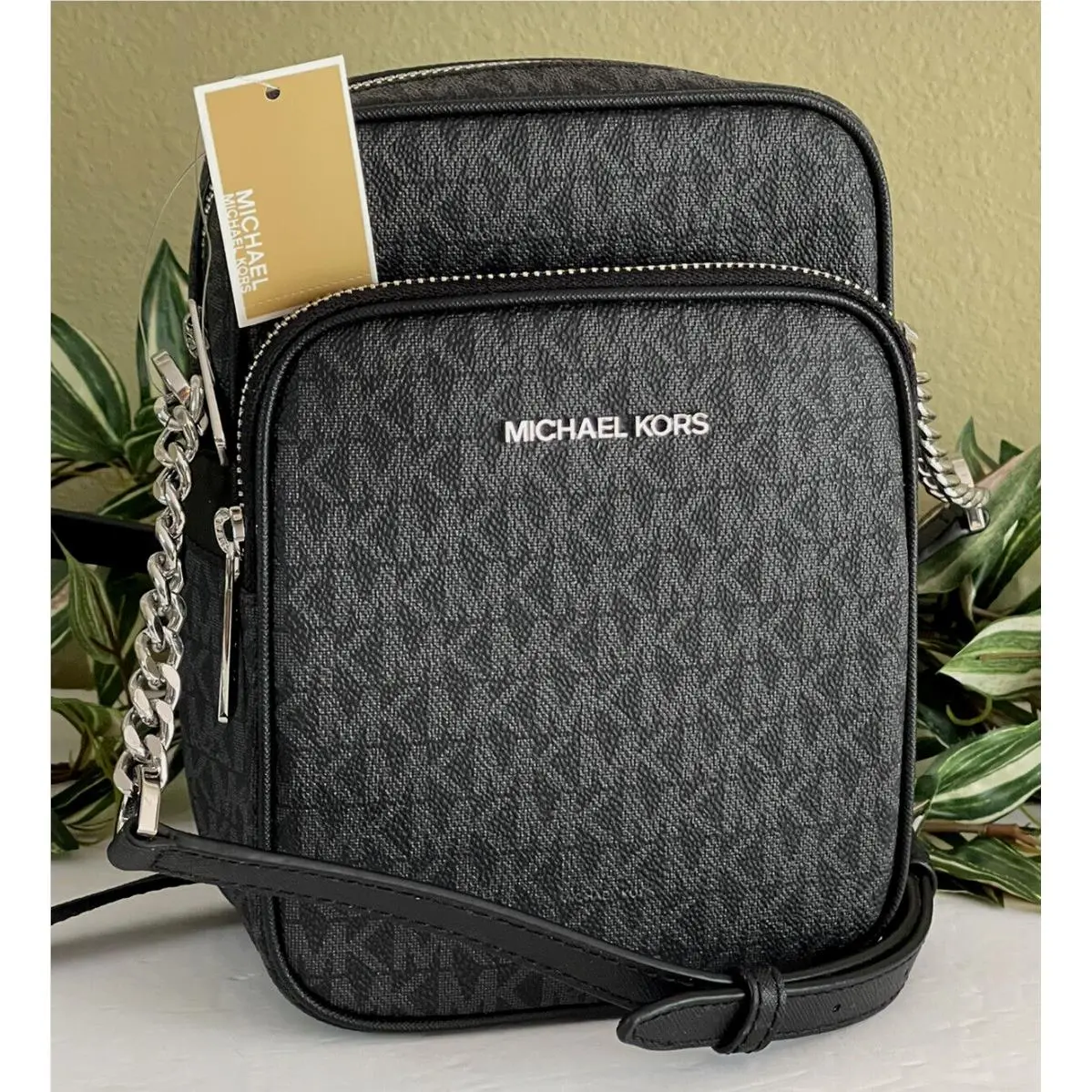 Michael Kors Flight Bag Medium NS Chain Crossbody Shoulder MK Black Signature
