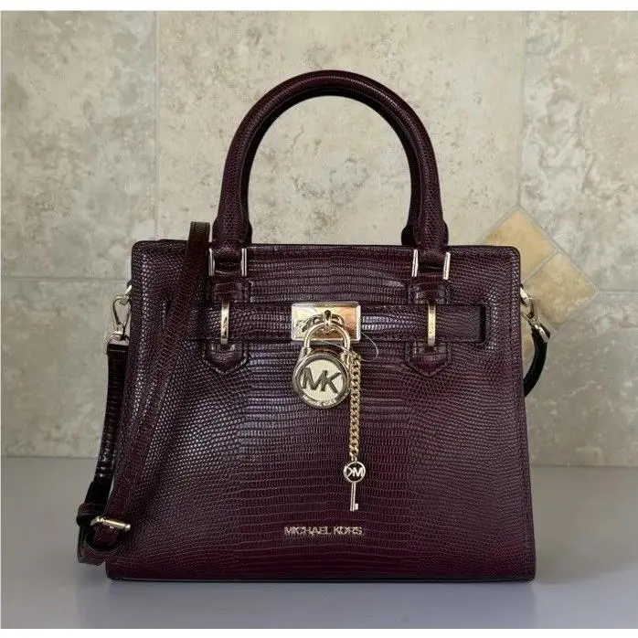Michael Kors Hamilton Small Satchel Shoulder Crossbody Bag Exotic Merlot