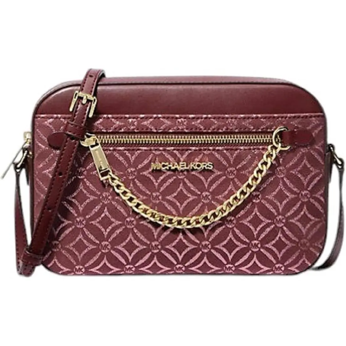 Michael Kors Handbag Jet Set Item East West Chain Crossbody Metallic Oxblood Mlt