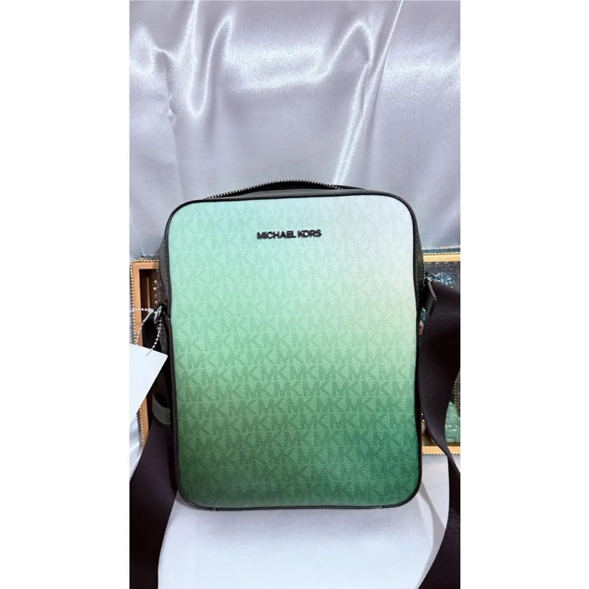 Michael Kors Men`s Cooper Signature Flight Bag Green Moss Crossbody Purse