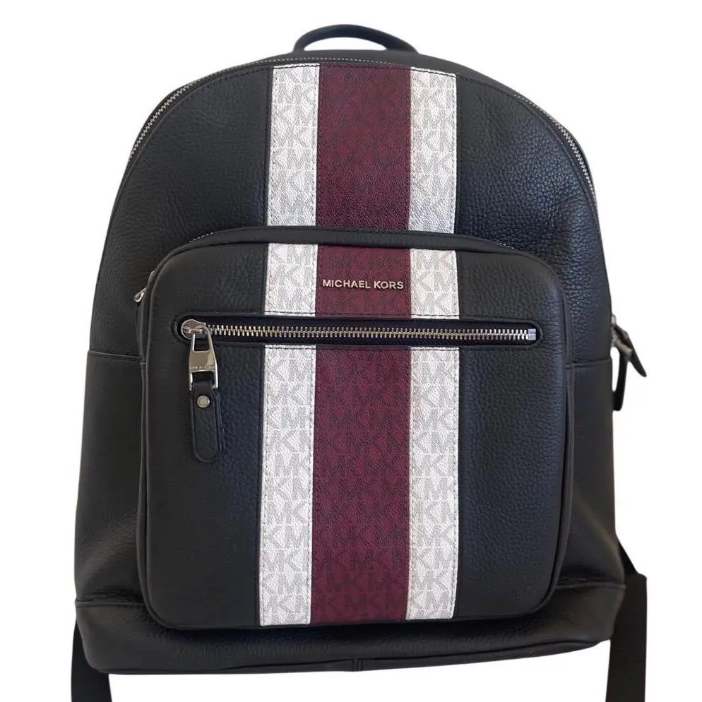 Michael Kors Hudson Commuter Black Pebble Leather Striped Backpack Work Travel