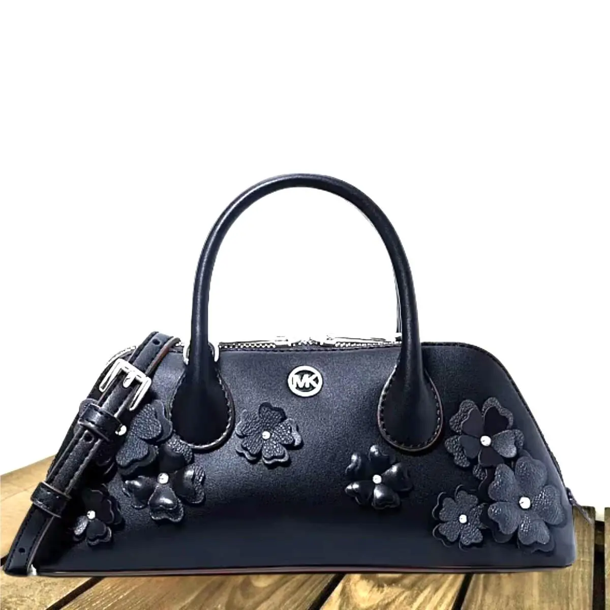 Petra Women Small MK Logo Floral Embellished Crossbody Bag Navy by Michael Kors