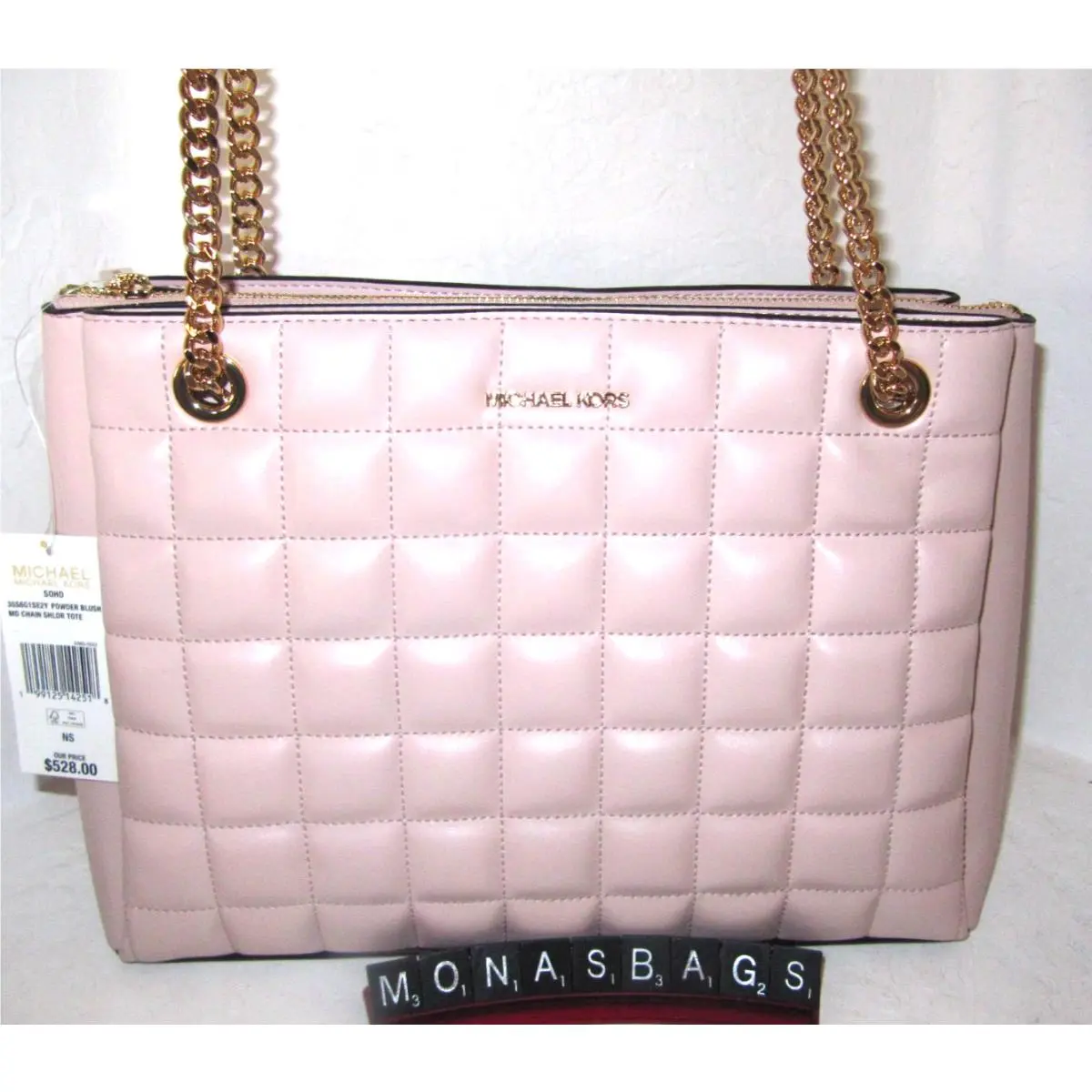 Michael Kors Soho Medium Chain Shoulder Bag Powder Blush Pink Quilted