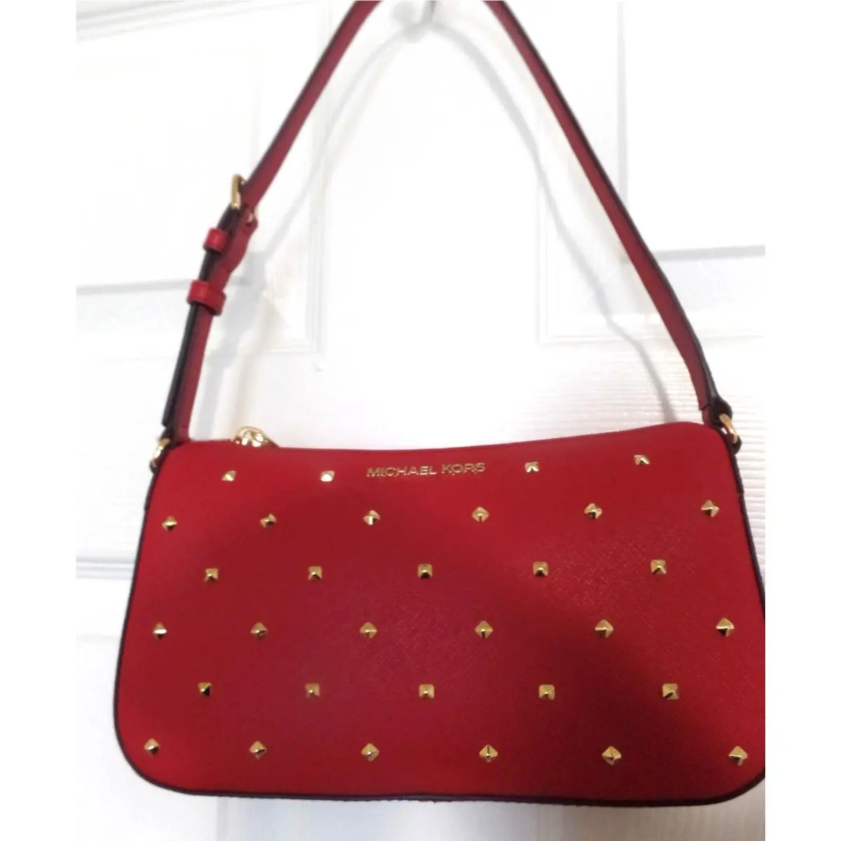 Michael Kors. Red W/gold Accents Short Shoulder Adjustable Strap