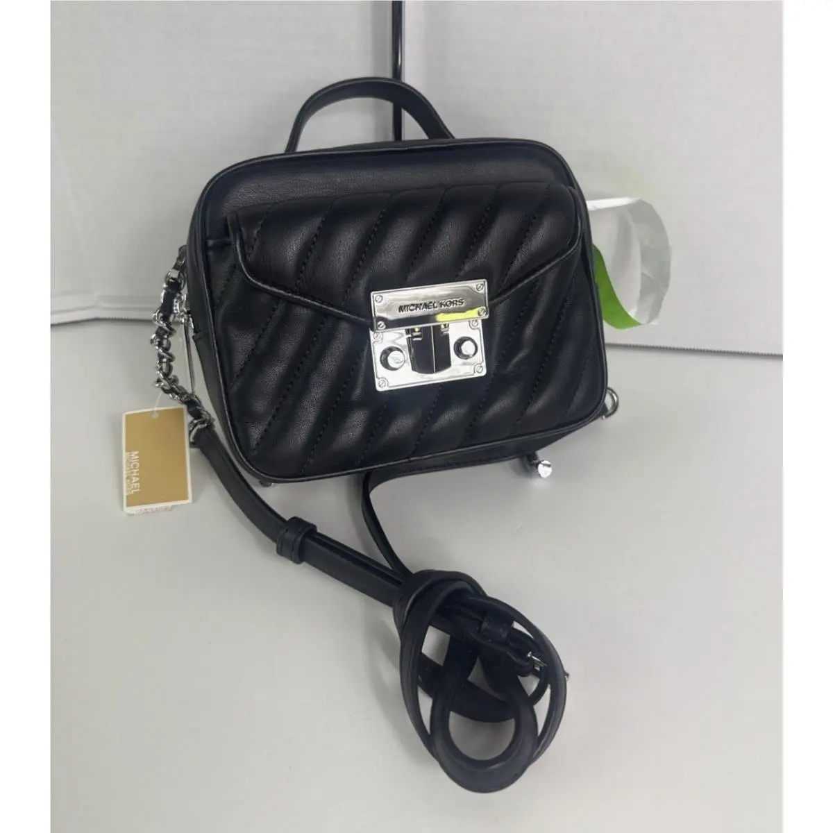 Michael Kors Rose Top Handle Crossbody Bag Quilted Black Leather Small B21