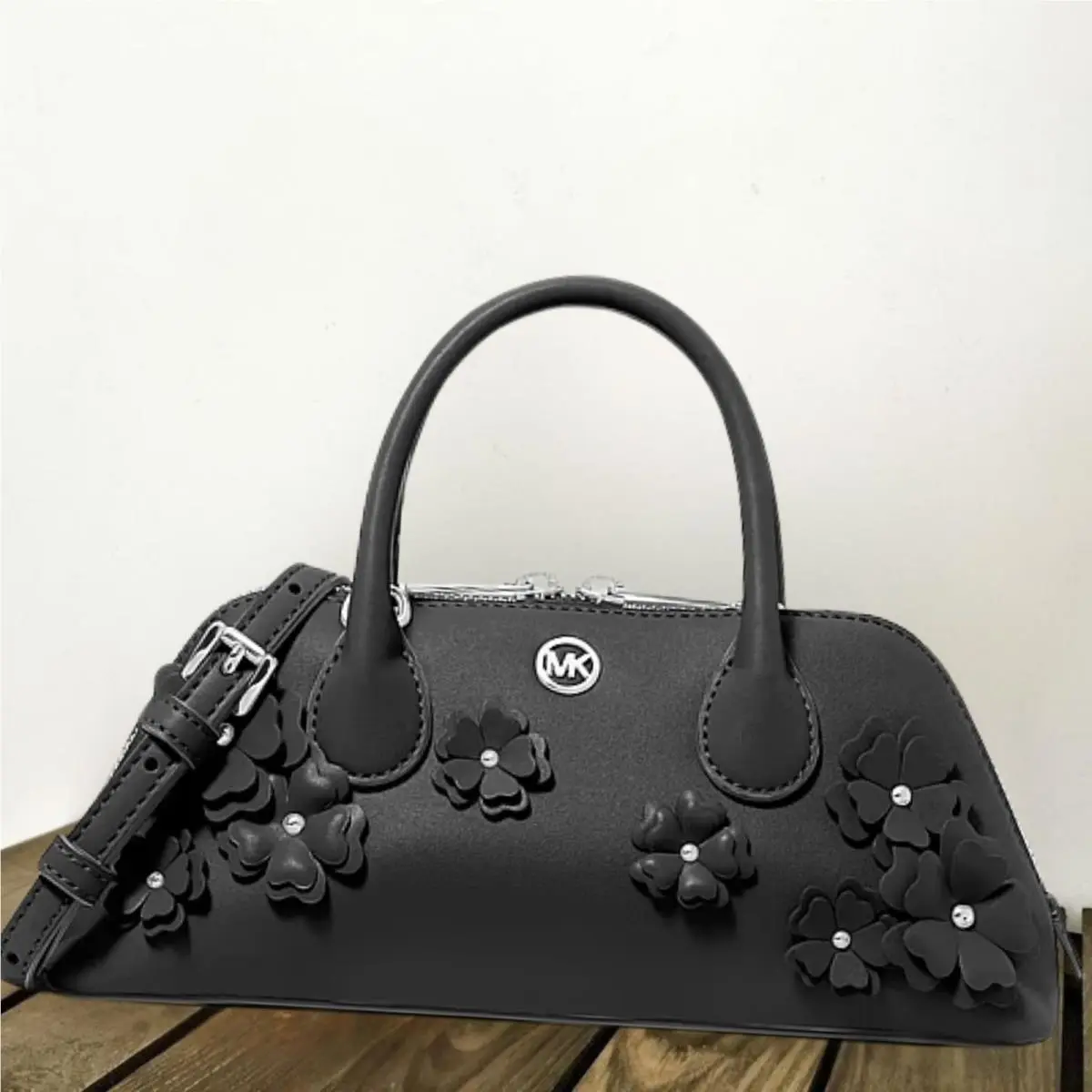 Petra Women Small Handbag MK Floral Embellished Crossbody Bag Black by Michael Kors
