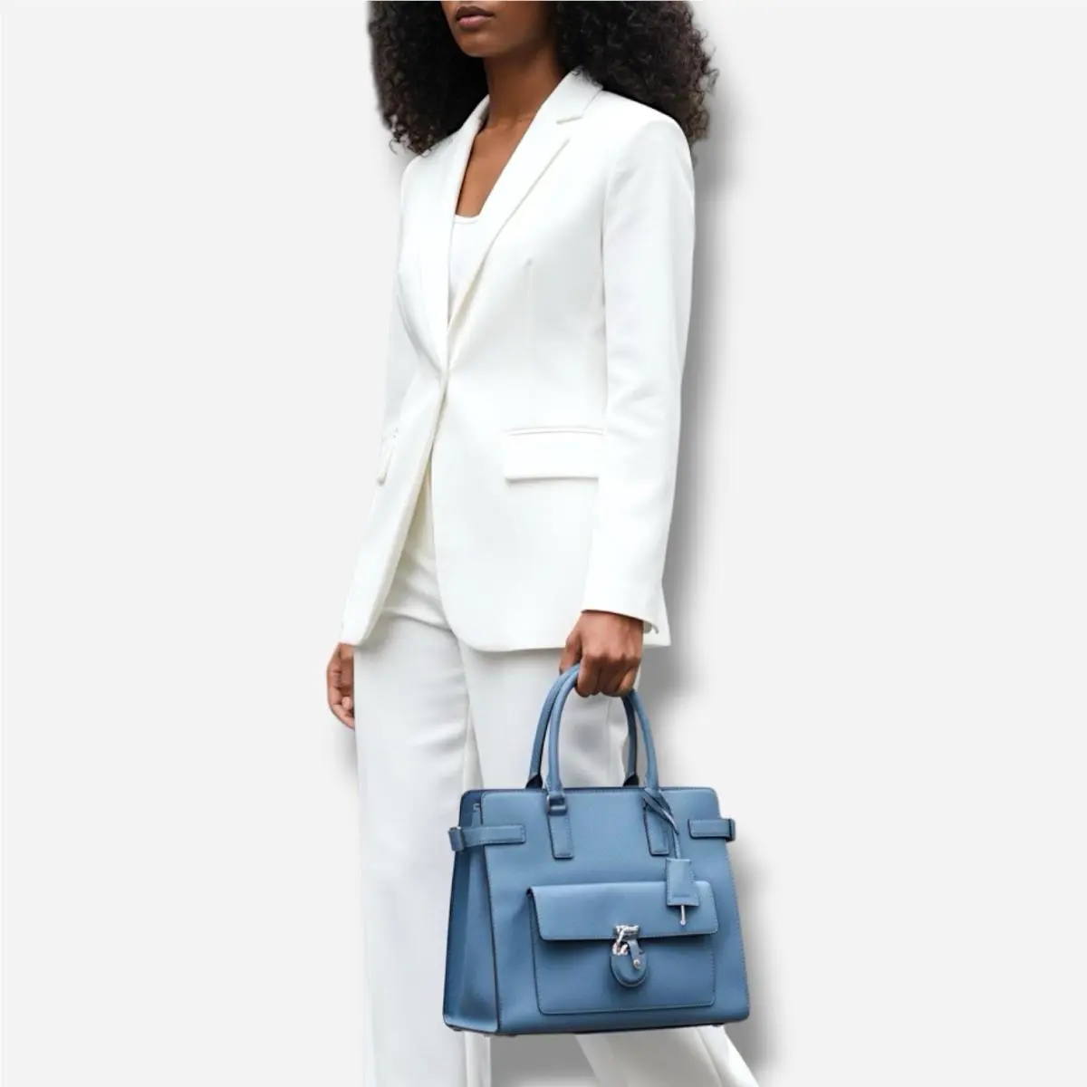 Michael Kors Tote Bag Shoulder Crossbody Blue Pockets Leather Zipper