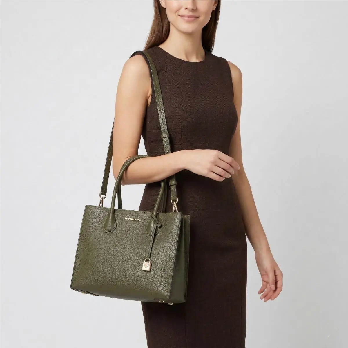 Michael Kors Mercer Large Convertible Tote Purse Bag in Olive Green Color