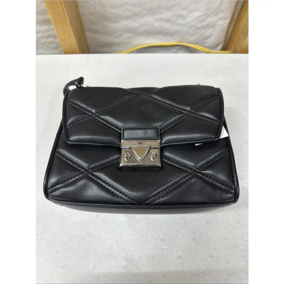 Michael Kors Sm/md Flap Serena Black Silver Quilted Crossbody Bag