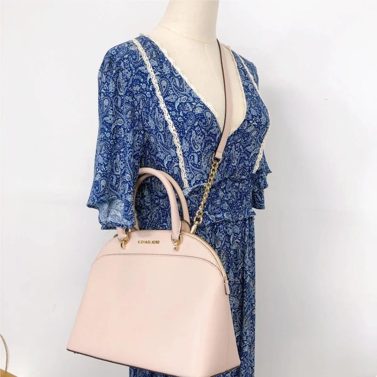 Michael Kors 35H7GY3S3L Emmy Large Saffiano Leather Dome Satchel IN Ballet