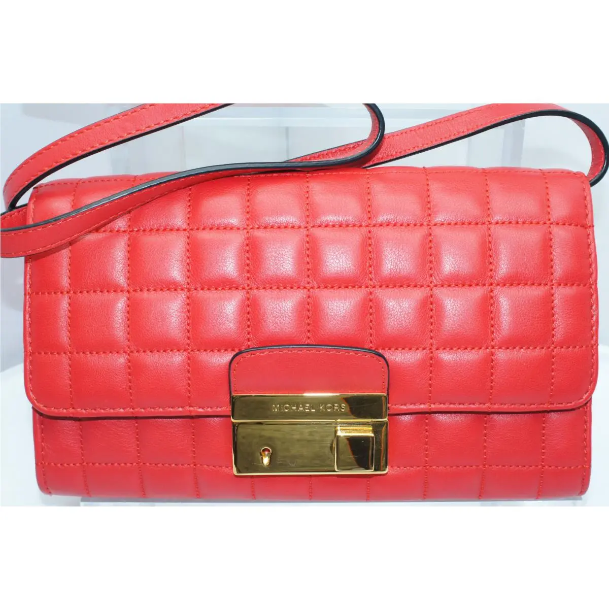 Michael Kors Women`s Bag Red Clutch Gia Crossbody Handbag