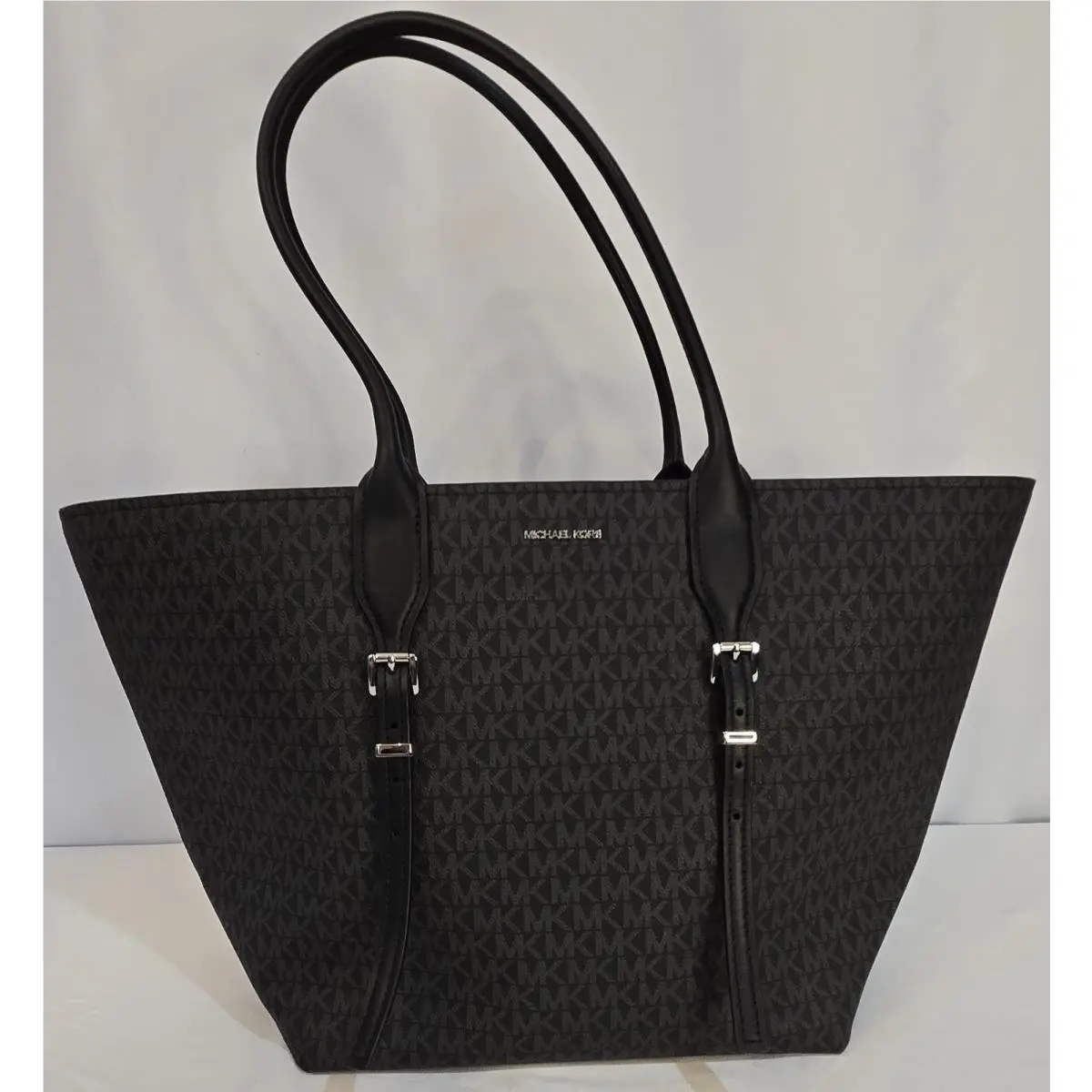 Michael Kors Black Signature LG Buckle Tote Handbag