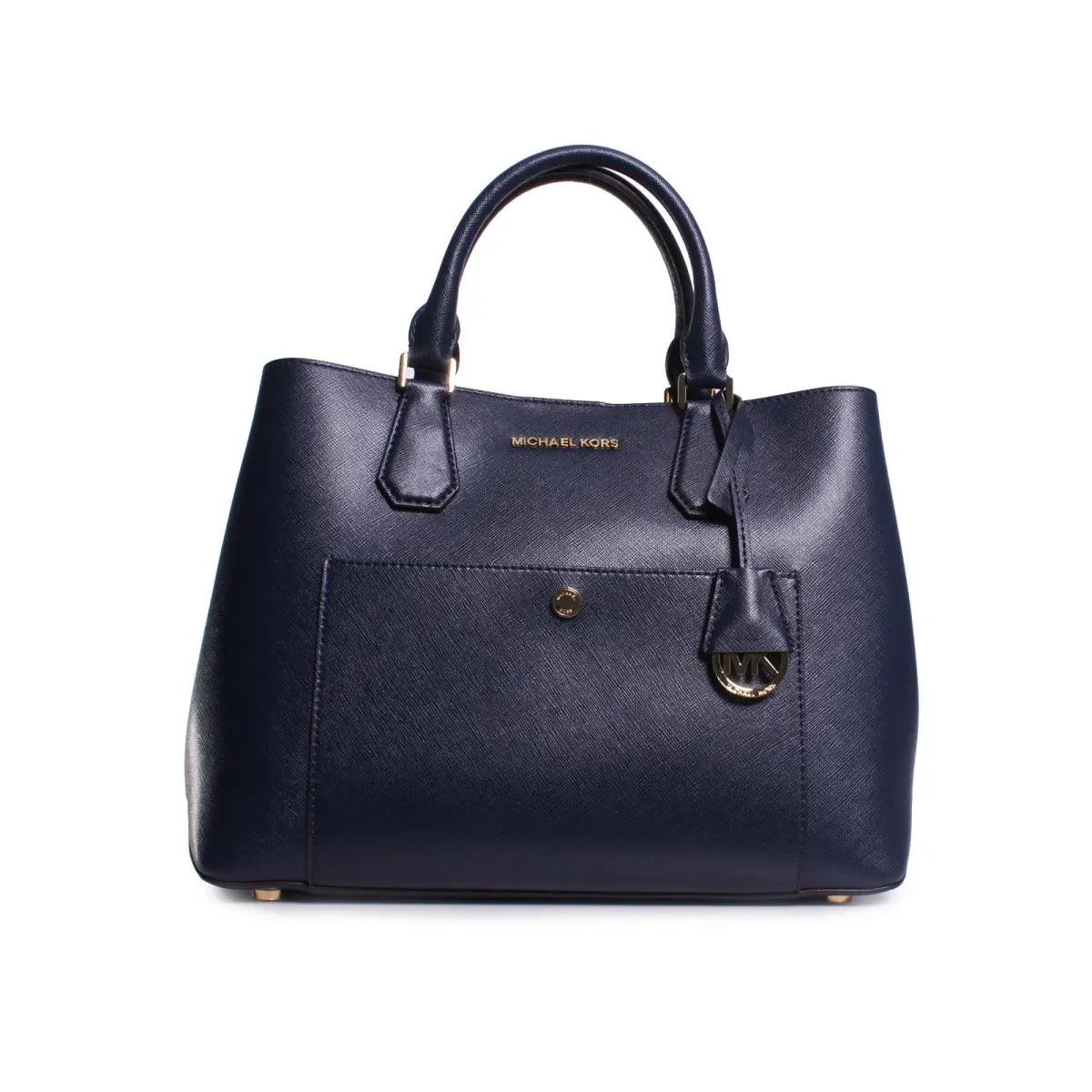 Michael Kors Greenwich Large Leather Satchel Shoulder Bag Navy Blue