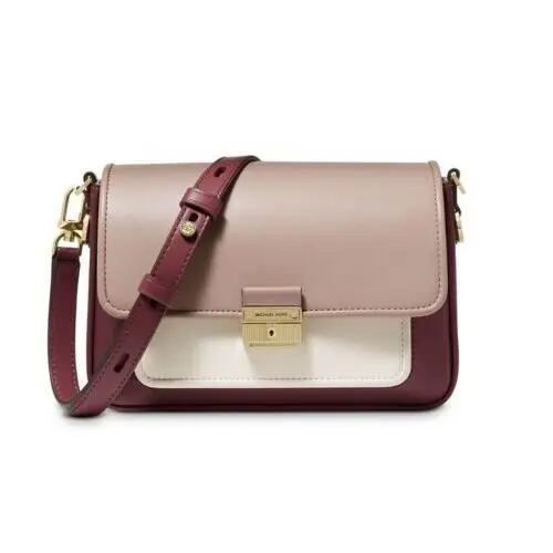 Michael Kors Bradshaw Flap Front Leather Crossbody Messenger Bag in Berry Wine