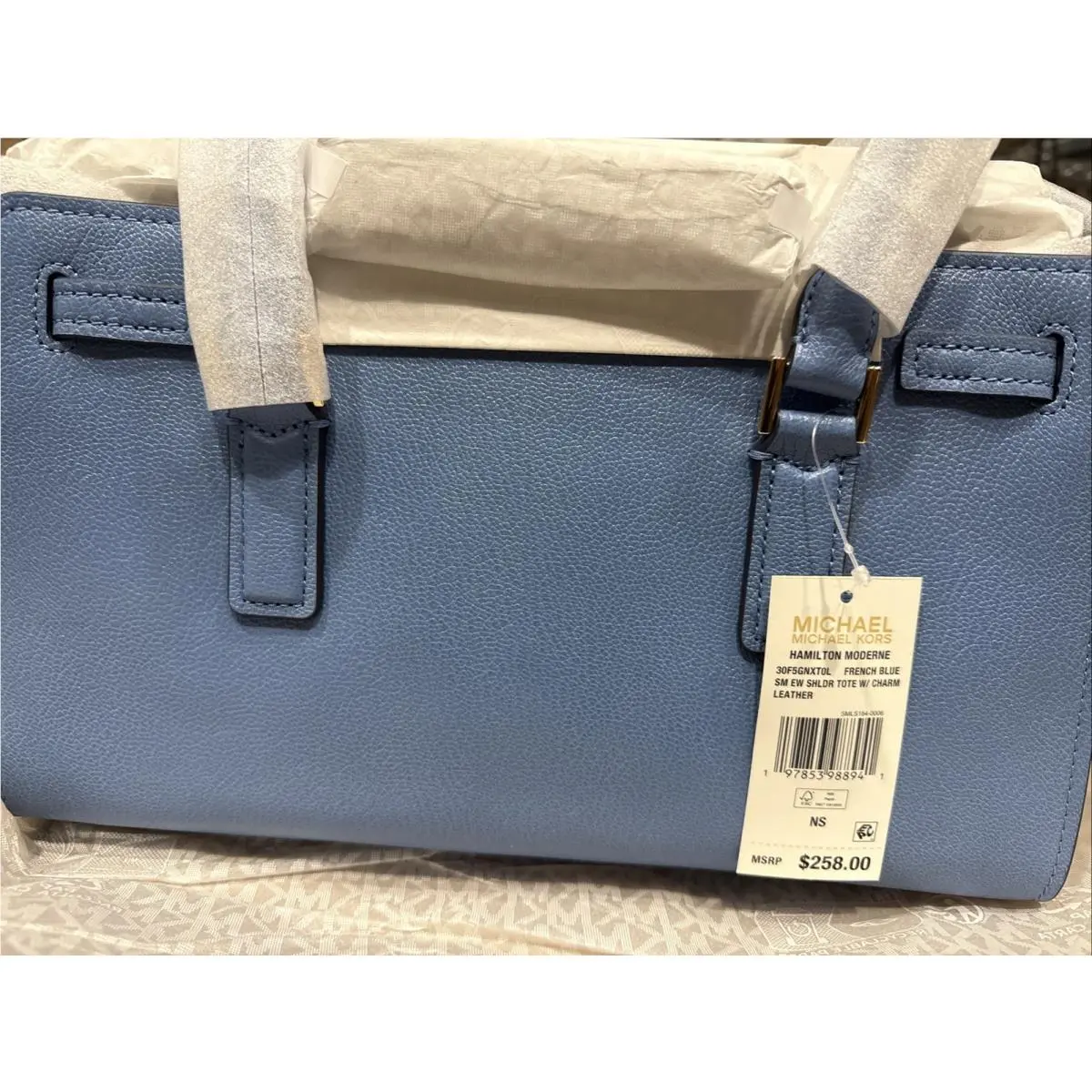 Michael Kors Hamilton Moderne French Blue SM EW Shldr Tote W/charm Leather