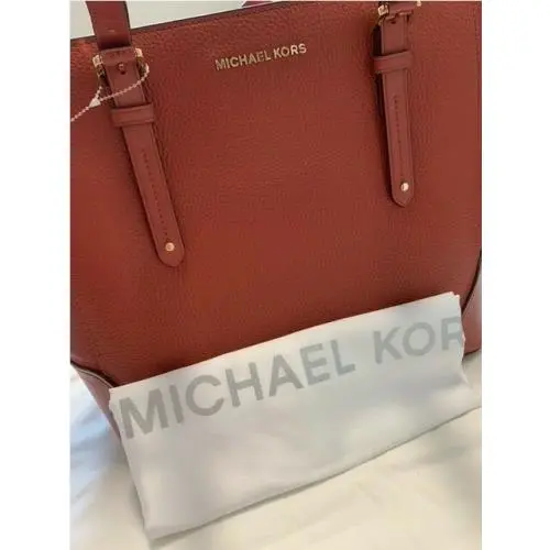 Tag Michael Kors MK Aria Large Tote Red Terracota Leather Bags Purse Women