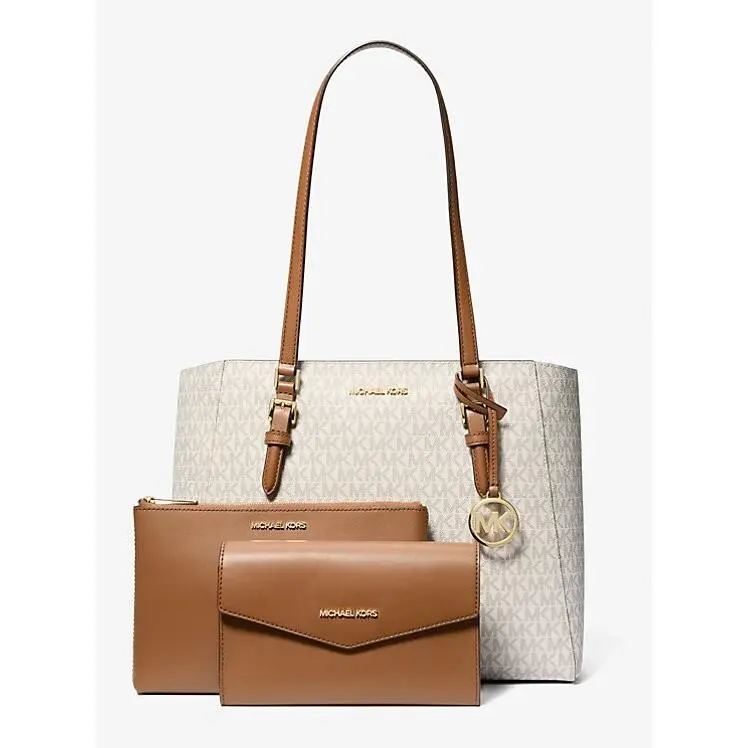 Michael Kors Charlotte Large 3 in 1 Zip Tote Shoulder Bag Crossbody MK Vanilla