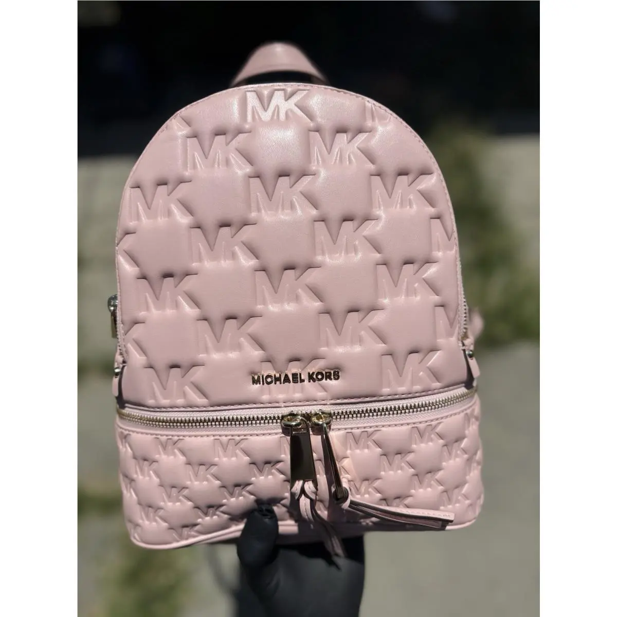 Michael Kors Rhea Embossed Logo Medium Pink Backpack
