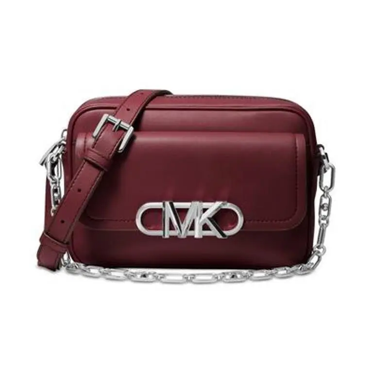 Leather Parker Chain Swag Camera Crossbody Merlot Silver by Michael Kors