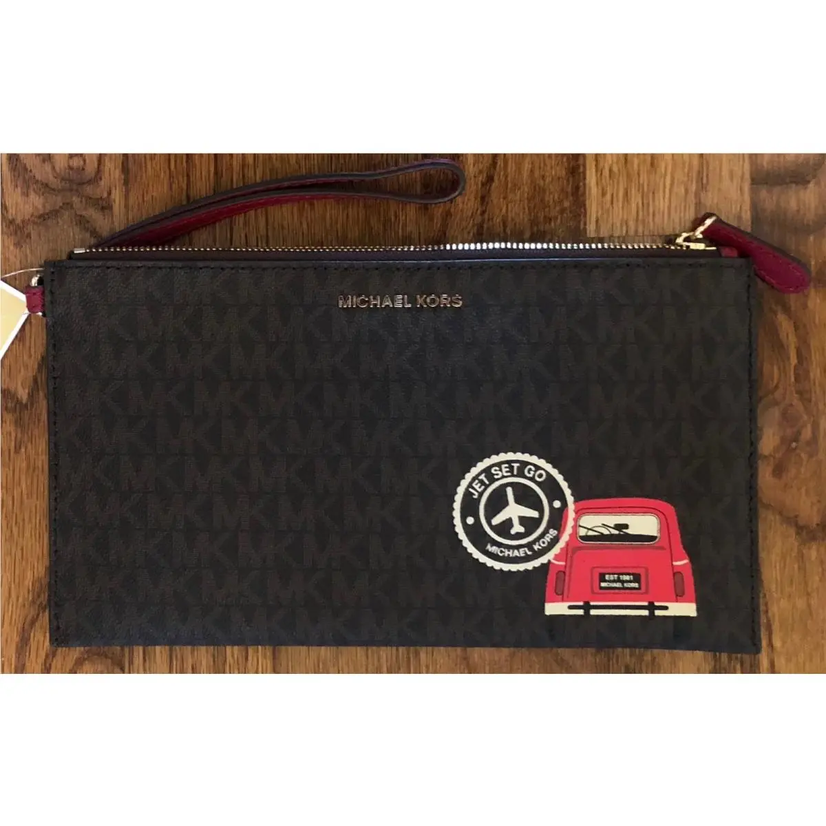 Michael Kors Brown Zip Clutch Wristlet Jet Set Go Signature