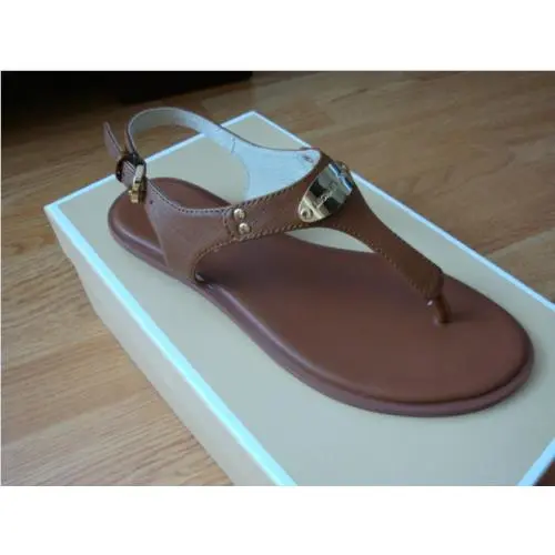 Women Michael Michael Kors Plate Slingback Thong Sandals Luggage 6.5