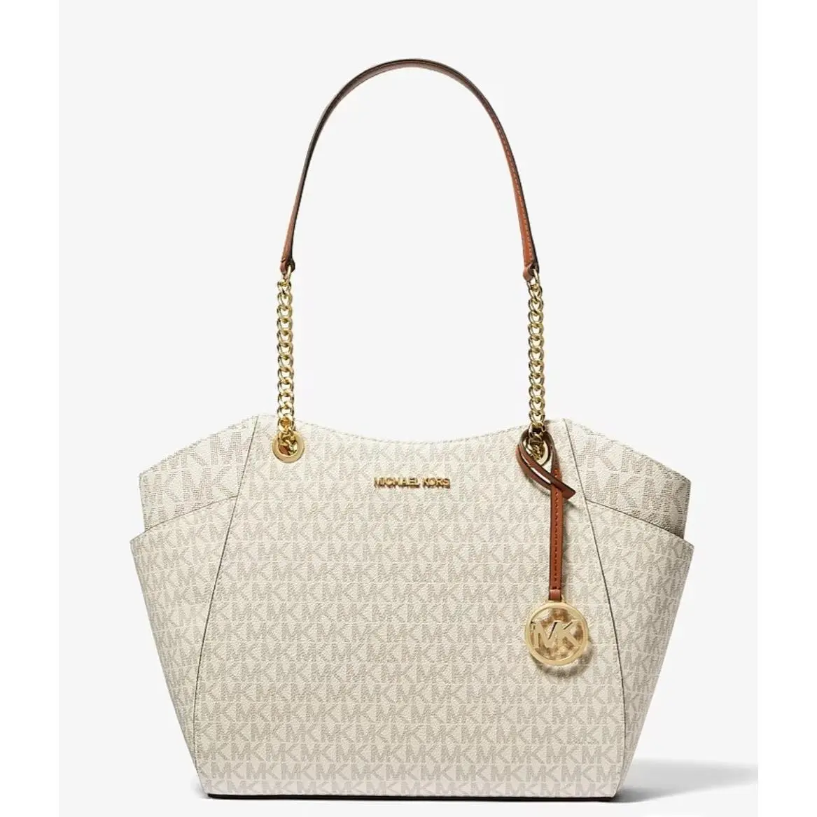 Michael Kors Jet Set Large Signature Logo Shoulder Bag Vanilla Acorn Handbag