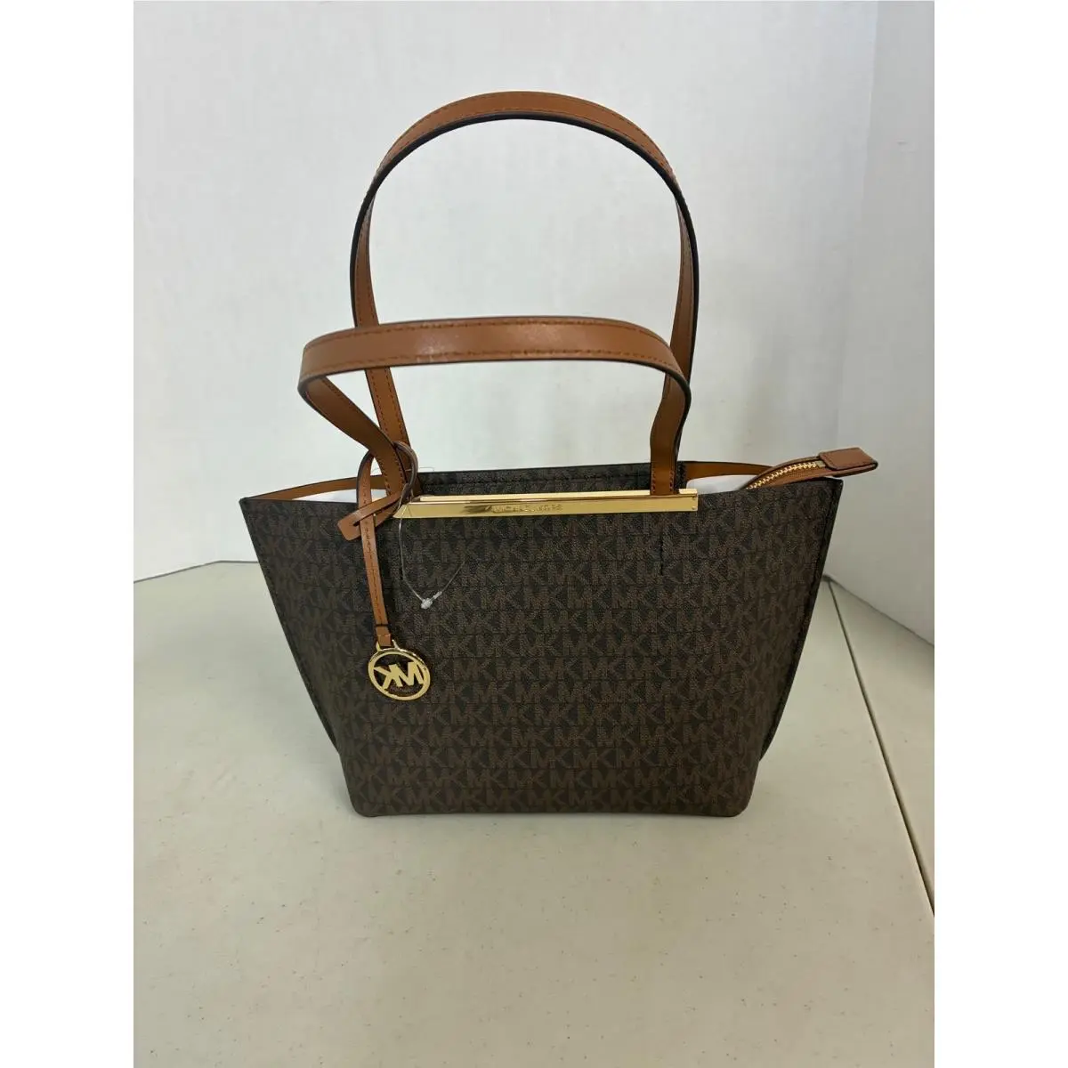 Michael Kors Evelyn Small EW TZ Tote Brown Acorn Logo Bag 30F5GQ9T5B